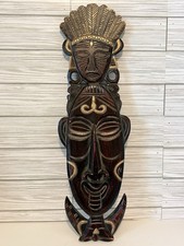19" Hand Carved Wood Tribal Wall Mask Dual Stacked Face African Bali Decor Art
