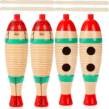 4 Pack Guiro Instrument Fish Shaped, Latin Percussion Instrument, Colorful Woode