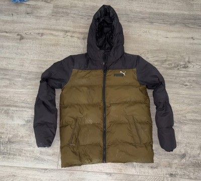 Daunenjacke Puma oliv schwarz 164 mit weißen Flecken, sonst guter Zustand