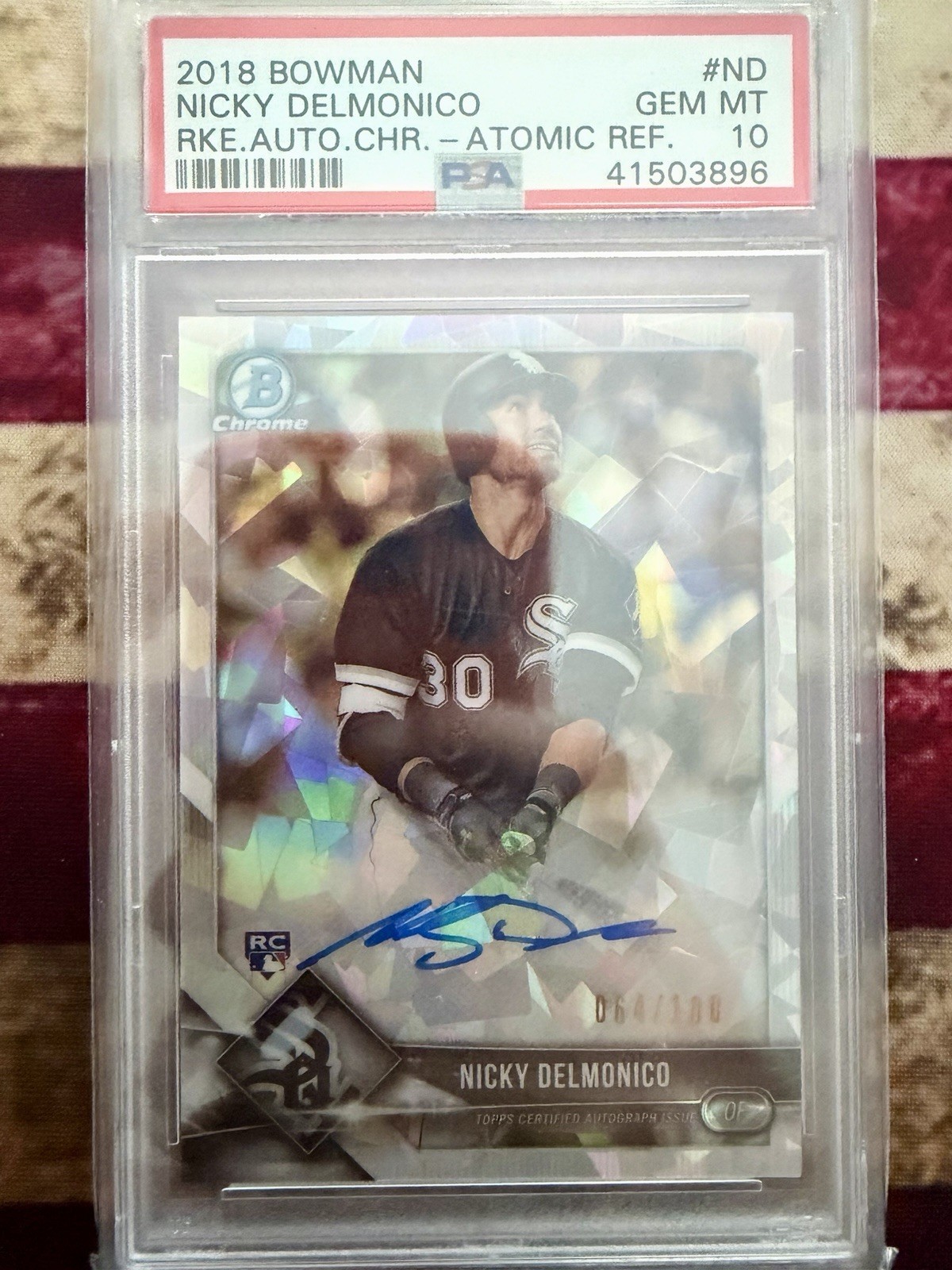 Nicky Delmonico 2018 Bowman Chrome Rookie Auto /100 Atomic Refractor PSA 10