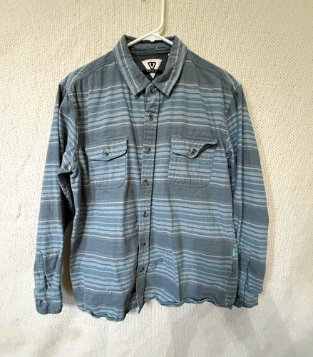 Vissla Men's Gray Striped Flannel Long Sleeve Point Collar Button-Up Shirt L