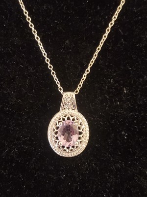 Karis Sterling Silver Pendant Necklace Amethyst Stone Genuine