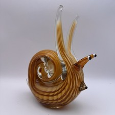 Decorative Art Glass Snail Handblown Amber Swirls Polished Pontil 3D Eyes