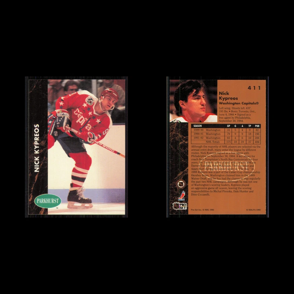 Nick Kypreos #411 1991 Parkhurst Washington Capitals Hockey Card NHL NM - Image 3 of 3