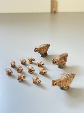 Lote De 13 Estatuillas De Cerámica Miniatura Vintage Familia Codorniz Marrón