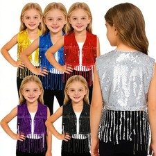 Kids Girls Crop Top Modern Vest Dancewear Waistcoat Competition Costume Jazz