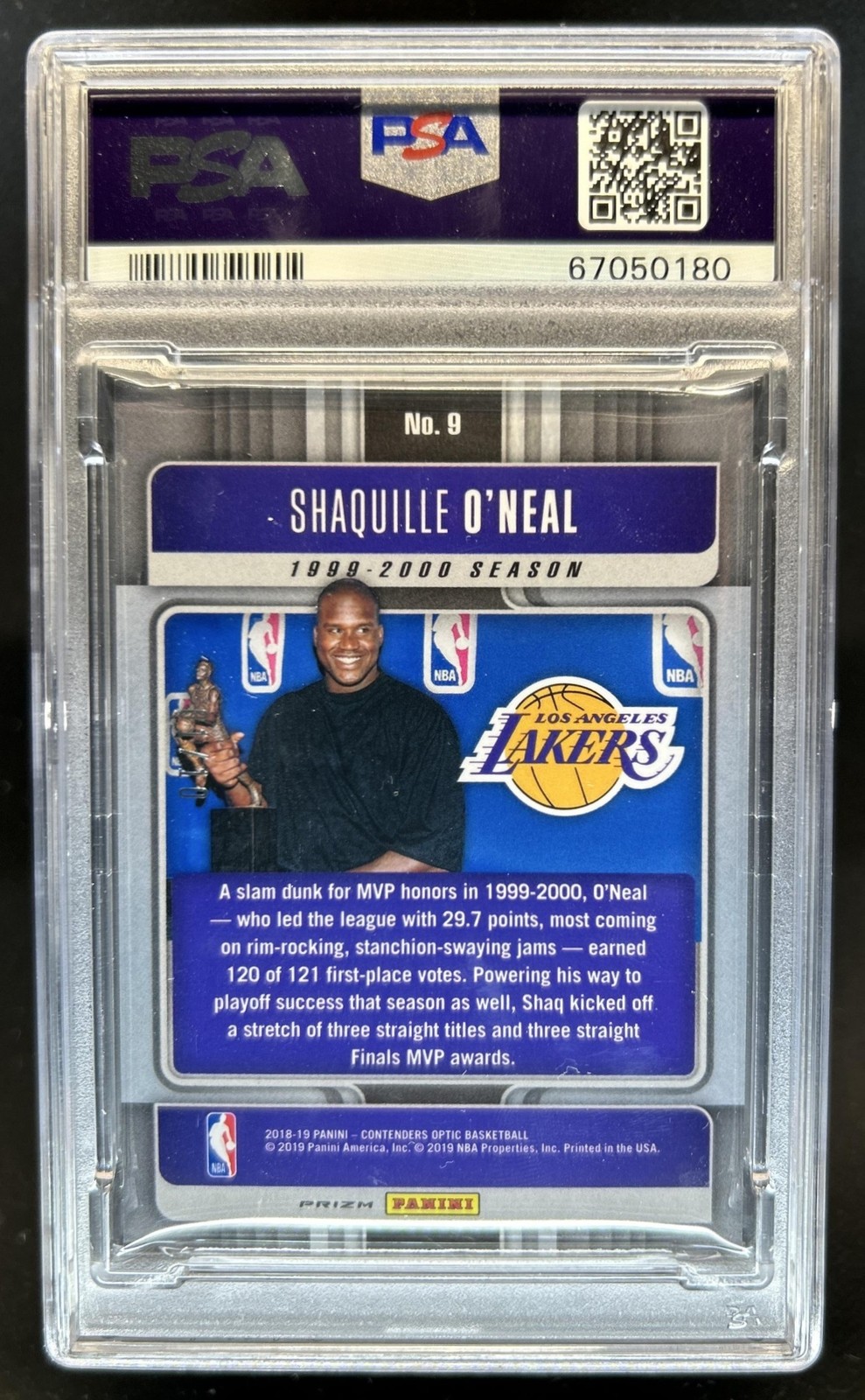 2018-19 Panini Contenders Optic Shaquille O'Neal Historic MVPs Gold #/10 PSA 9 view 2