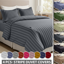 4 Pieces Stripe Duvet Cover Bedding Covers Set With Bed Sheet & Pillowcases UK