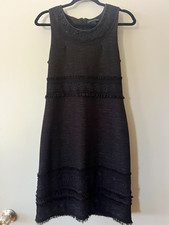 Banana Republic Black Sheath Dress Sleeveless Round Neck Lace Fringe size 4
