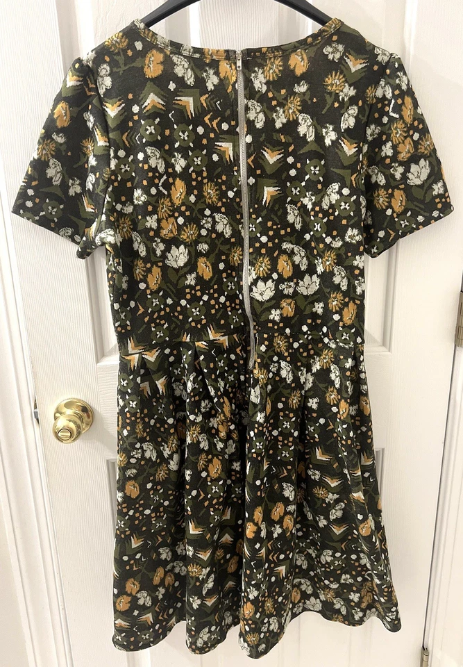 Vestido Lularoe Amelia Tejido con Bolsillos Cremallera Verde Amarillo Blanco Floral 3XL Foto 4 de 4