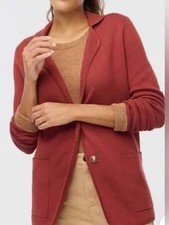 J.Crew Women's Schoolboy Knit Cardigan Blazer Rust Brick Red w/ 2 Buttons Fall
