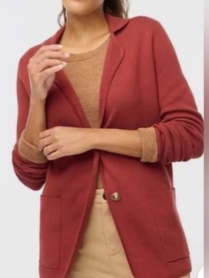 J.Crew Women's Schoolboy Knit Cardigan Blazer Rust Brick Red w/ 2 Buttons Fall