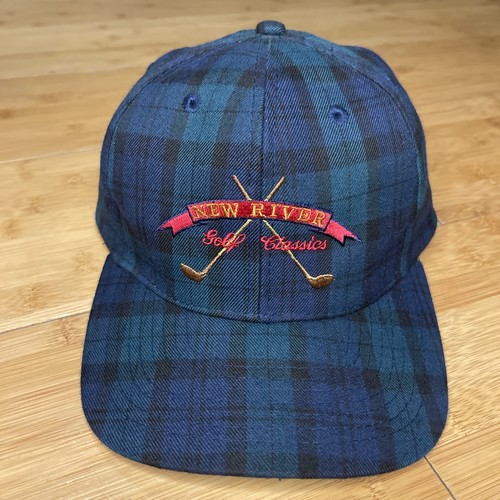 Vintage New River Golf Classics Plaid Green Navy 90s Club Retro Strapback Hat VG