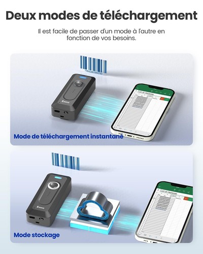 2D Lecteur de Code-Barres sans Fil avec Clip Batterie 2000mAh Bluetooth Barco... - Photo 6/9