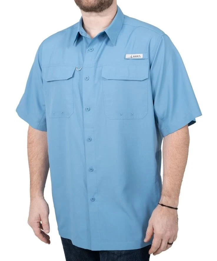 HABIT Mens Sz Small Blue Button Up COASTAL VILLA Vented UPF Quick Dry Shirt NWT