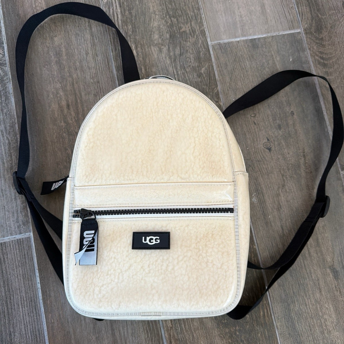 Ugg Dannie II Mini Backpack Clear White Sherpa Black Adjustable 