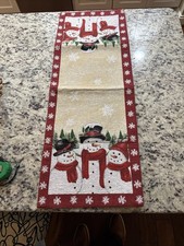 St. Nicholas Square Rectangle Table Runner Christmas Snowman Cotton 36 X 13