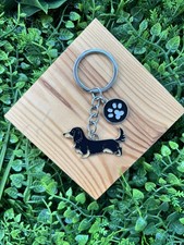 Black Long Haired Dachshund Sausage Dog Gift Keyring