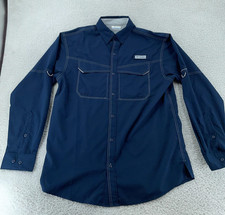 Columbia PFG Omni-Shade Shirt Mens Medium Blue Fishing Vented Collared Button Up