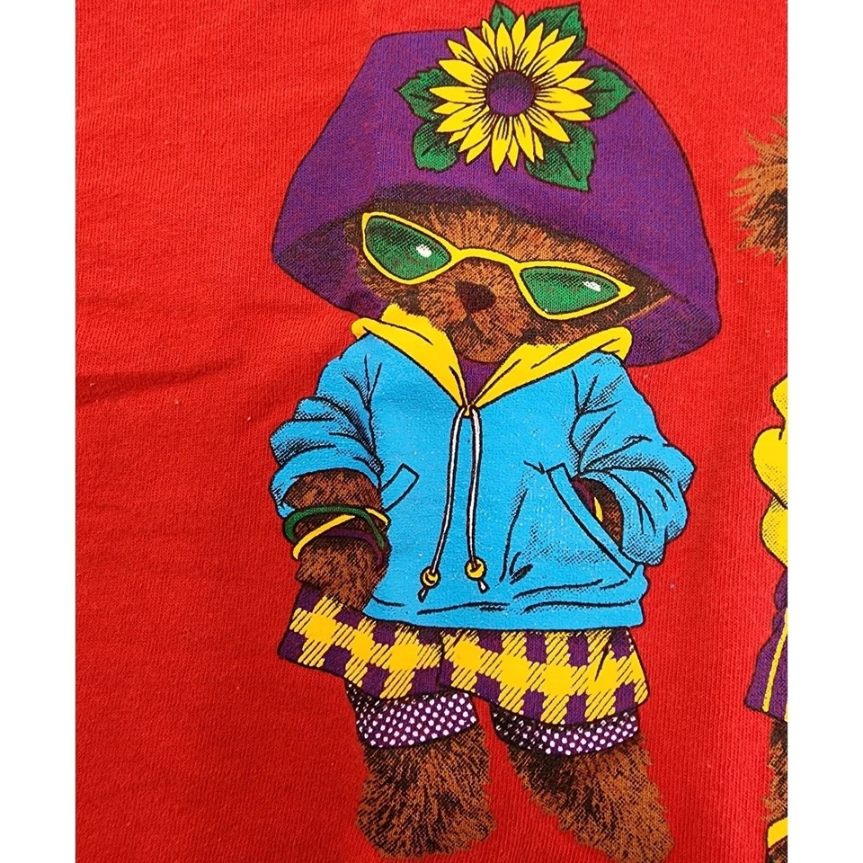 Camiseta gráfica de algodón vintage años 90 Gildan Top para mujer L roja hip hop patinador oso de peluche Foto 4 de 4