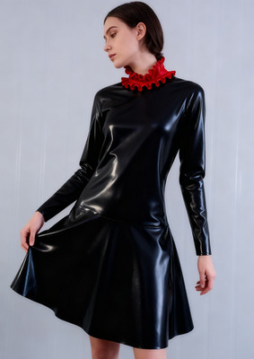 100% Latex Kleid Rubber Gummi Schwarz Rock Cosplay Long Dress 0.4mm S-XXL