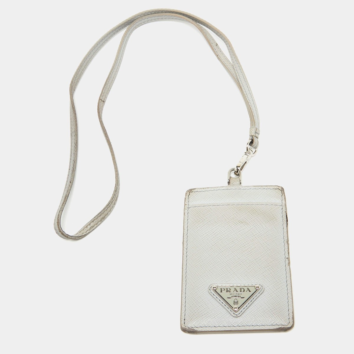 SIS PRADA バッジホルダー Prada White Saffiano Leather Badge Holder | eBay