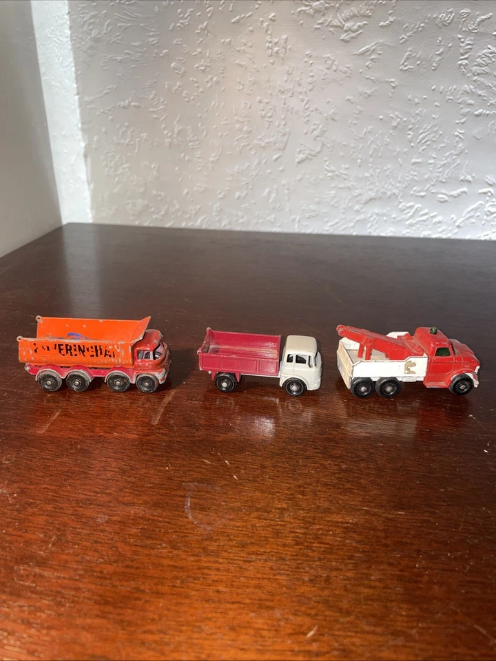 Lote de 3 camiones de juguete vintage Matchbox Lesney volquete Hoveringham Bedford Ford H naufragio Foto 3 de 4