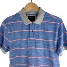 Rodd  Gunn Mens Small Blue Pink Stripe Short Sleeve Polo Shirt Sports Fit Logo