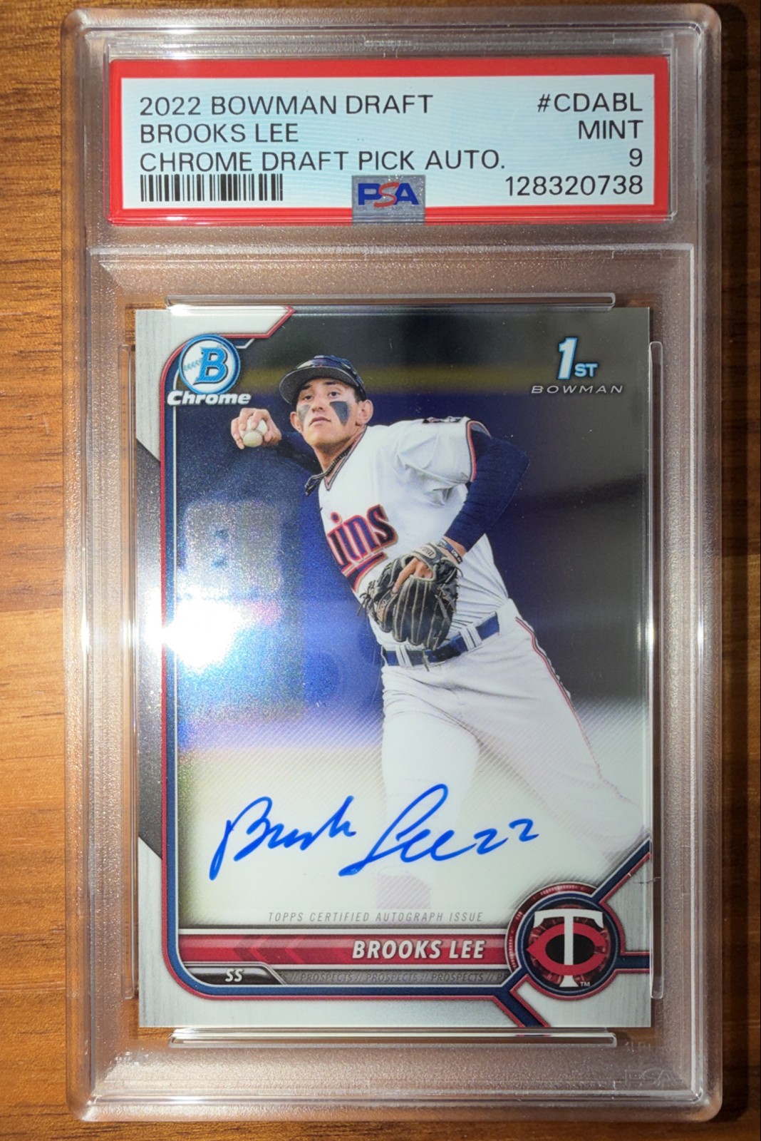 2022 Bowman Draft - Chrome Draft Pick 1st Auto Brooks Lee PSA 9 Twins Prospect