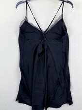 Victoria's Secret Chemise Womens Large Black Satin Lace Slip Nightgown Lingerie