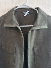United Colors of Benetton Womens Olive Zippered Wool Jacket