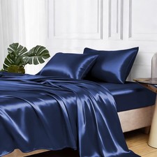 Satin Bed Sheets, Twin Size Sheets , 3 Pcs Silky Bedding with 15 Inches Deep ...