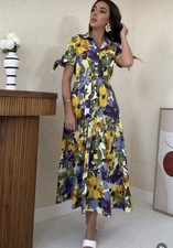 ZARA Floral Printed Belted Shirt Midi Dress Size L