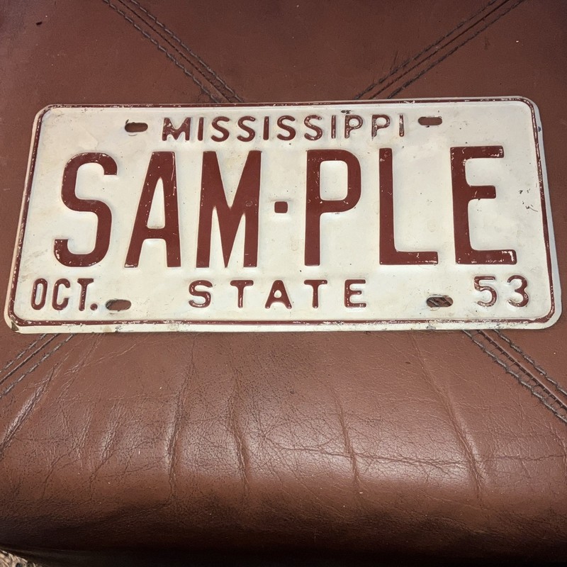 Mississippi SAMPLE Vintage License Plate "SAM-PLE" OCT STATE 53