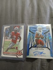 NFL SAINTS Jake Haener Auto 5/7 LEAF METAL & CHRIS OLAVE RC BOWMAN U 1ST