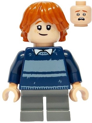 Lego Ron Weasley - Dark Blue Striped Sweater, Dark Bluish Gray Short Legs-hp477