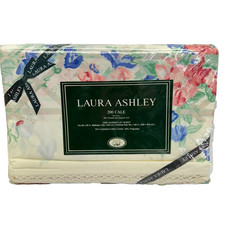 Laura Ashley Single Queen Size Flat Bed Sheet Quilted Floral 60 x 80 Vintage