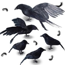 NAISEN 5 Pack Black Feathered Crows Halloween Decorations Indoor Outdoor