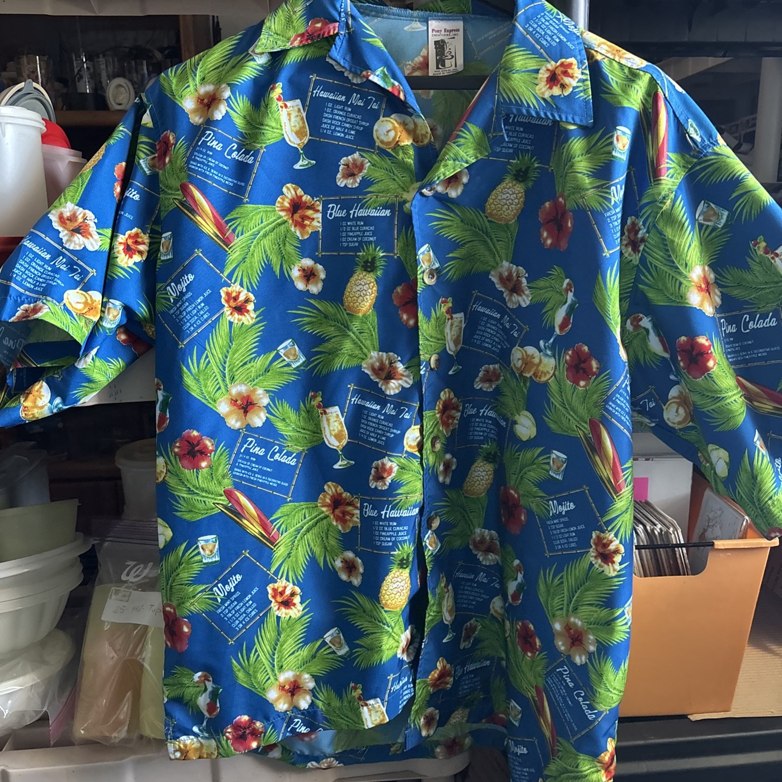 Camicia uomo Pony Express tropicale con bottoni modello cocktail XL