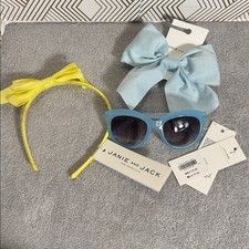 Janie and Jack NWT Yellow Headband Light Blue Bow Set with Sunglasses 2-4yeara