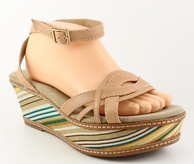 SPLENDID WHIRL Camel Multi Leather Designer Wedges Open Toe Platform Sandals 10