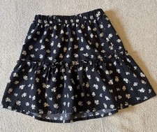 H M Girls Black/White Floral Tiered Ruffle Pull-On Skirt Elastic Waist 10-12Y