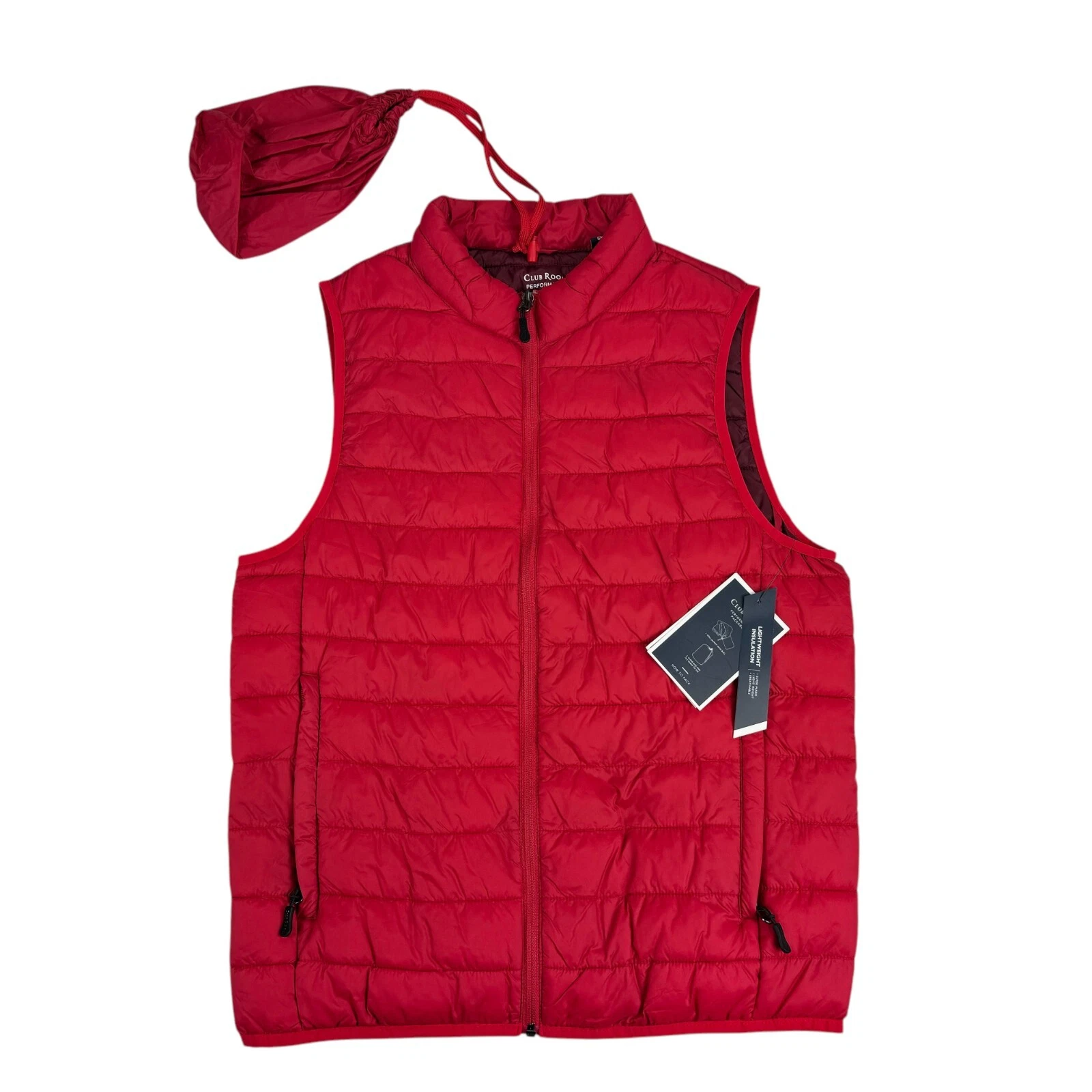 Club Room Mens Quilted Packable Puffer Vest Jacket Red S