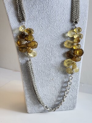 Loft 30'' Brushed Silvertone Chain Necklace With Green Glass Beads