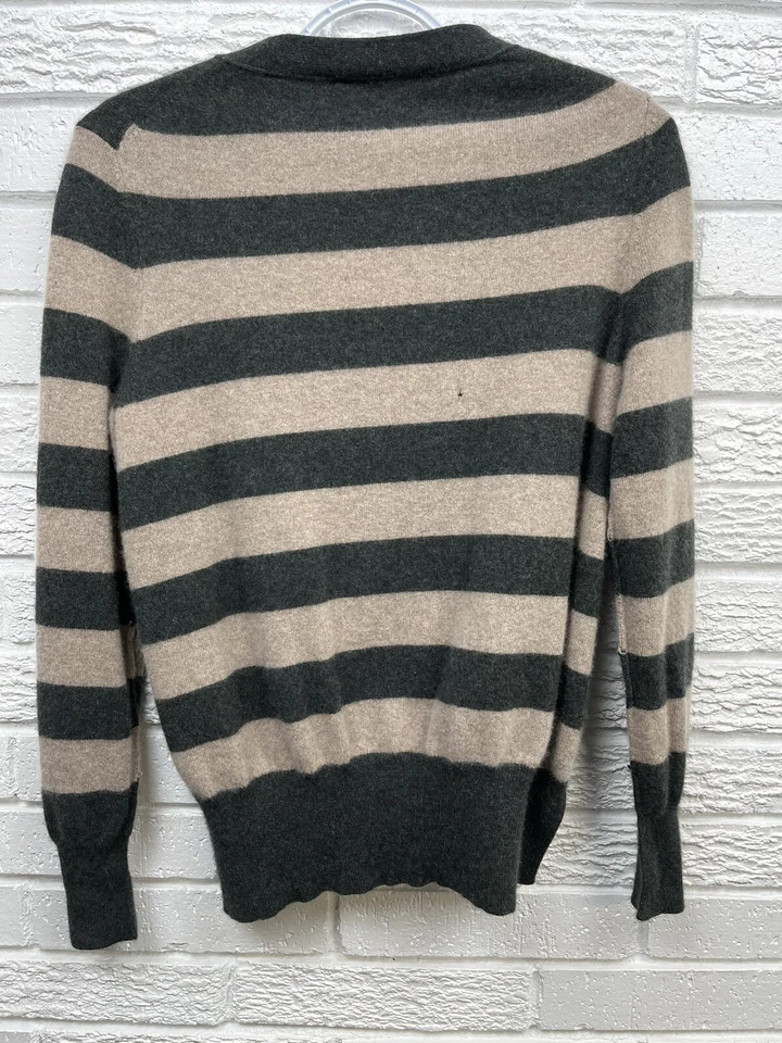 Cárdigan Suéter 360 Cachemira 100% Cachemira Botón Frontal Gris Tostado Rayas Mediano Foto 2 de 4