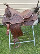 Used/Vintage 15" TexTan tooled/buckstitched Western show saddle w/silver