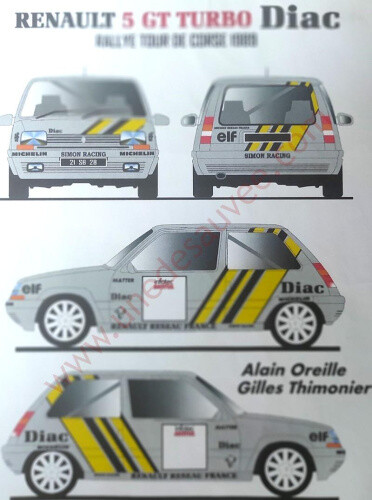 Stickers Renault Super 5 GT Turbo Diac kit complet autocollants carrosserie voiture collection