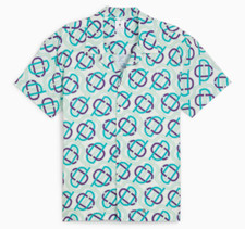 Puma Graphic Collared S/S Button Up Shirt X Palm Tree Green, White Men's SZ.S