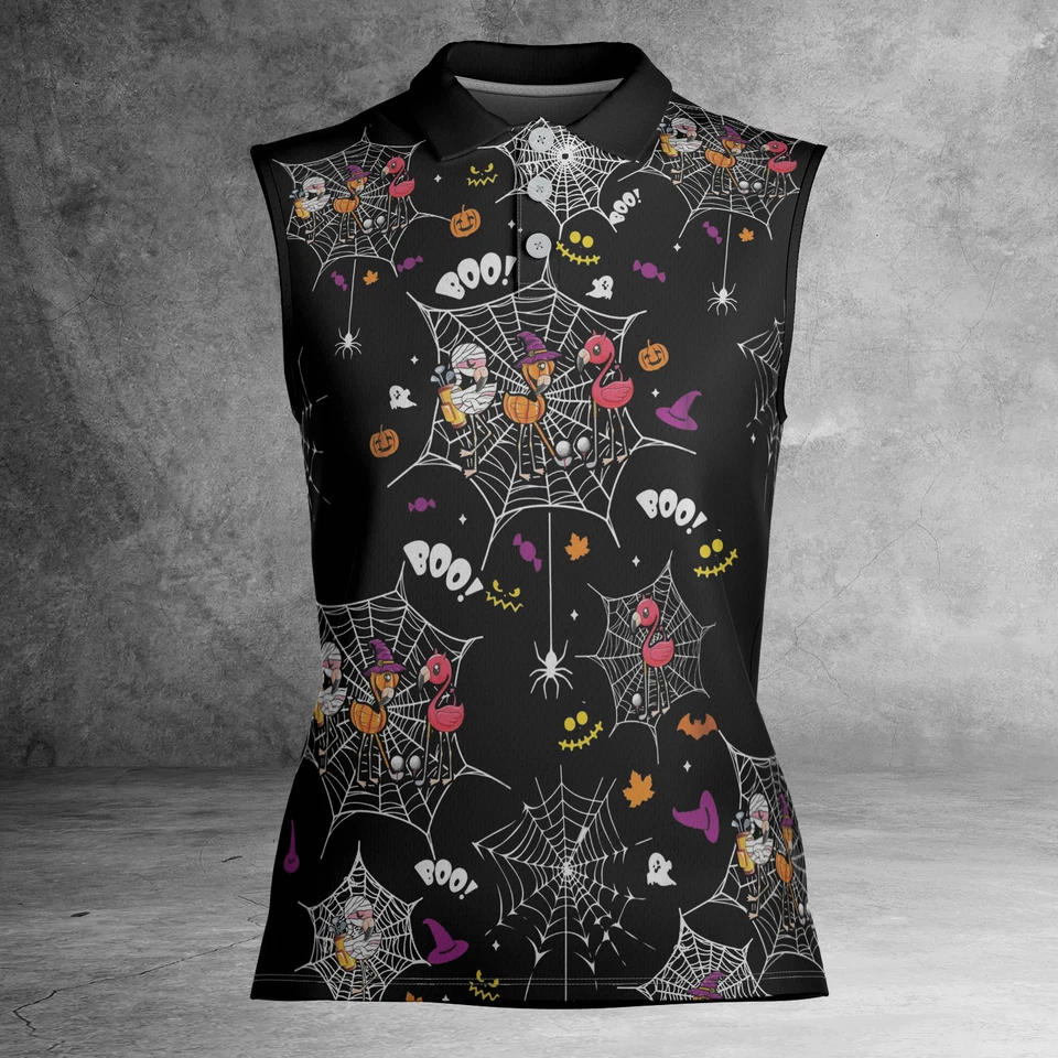 Polo sin mangas Flamingo Golf Halloween Spider Golf para mujer talla XS-4XL Foto 2 de 4