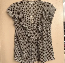 Max Studio Black and White Ruffle Print Top